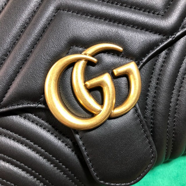 Gucci經典款女包 498079 古馳雙G Marmont系列 Gucci黑色牛皮手拿包 Gucci女士手包  gqy2449